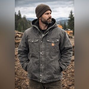 Carhartt (102285-039) Bartlett Sherpa-Lined Gravel/Dark Gray Hooded Jacket—2XL